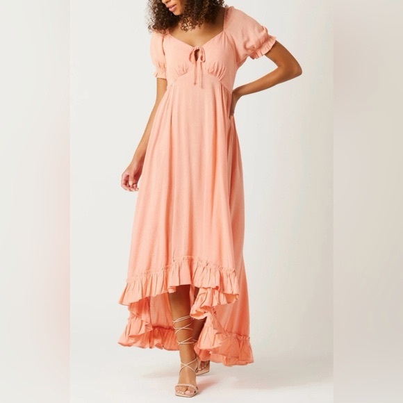 NWT Patrons of Peace Pink Clay Boho Cottagecore Puff Sleeve Midi Dress XS - Picture 2 of 14